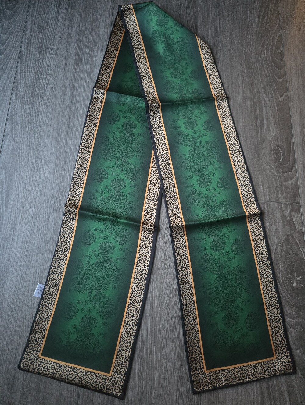 Emerald Green Leopard Print Long Satin Like Scarf Hair Wrap Polyester Jewel Tone